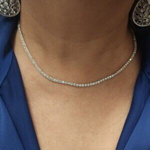14K Gold 7 Ct 16 inch Genuine Diamond Tennis Necklace